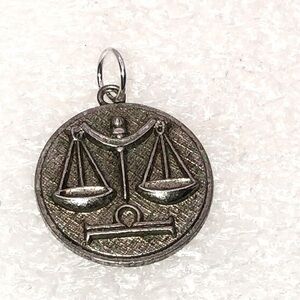 Vtg Sterling Silver Libra Scale Medallion Bracelet Charm / Mini Pendant